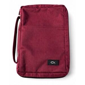 Parable Bible Cover Burgundy Canvas Case Ichthys Fish Cross Zipper Bag